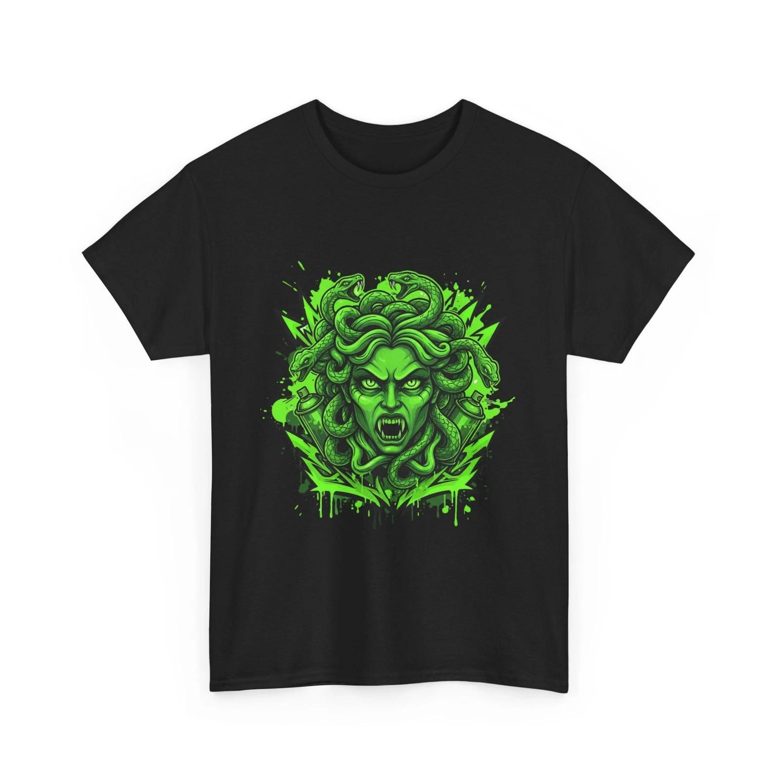 Green Medusa Head T-Shirt | Mythical Gorgon Illustration, Snakes, Cool Shirt S