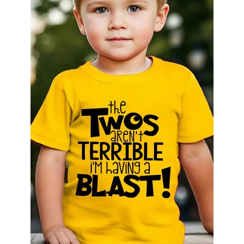 

European sizes Summer Fashion Boys Short Sleeve T-Shirt Two Is Not Bad I M Having Fun! Letter Print Casual Outdoor Tops 164cm