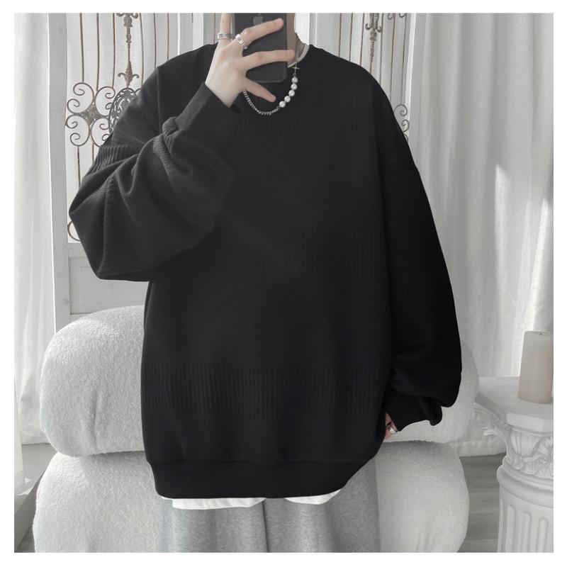 Men S Gray Jacquard Long Sleeve Loose Fit T Shirt For Spring Autumn