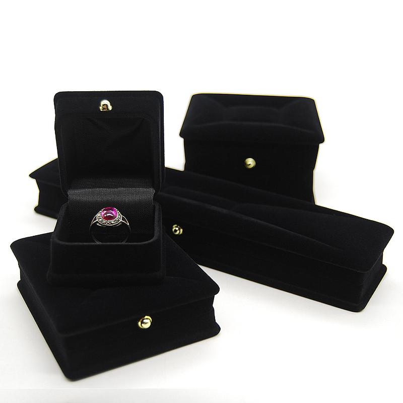 Velvet Box Black Jewelry Display for Ring Pendant Bangle Necklace Soft Interior Organizer Storage Case for Wedding Proposal