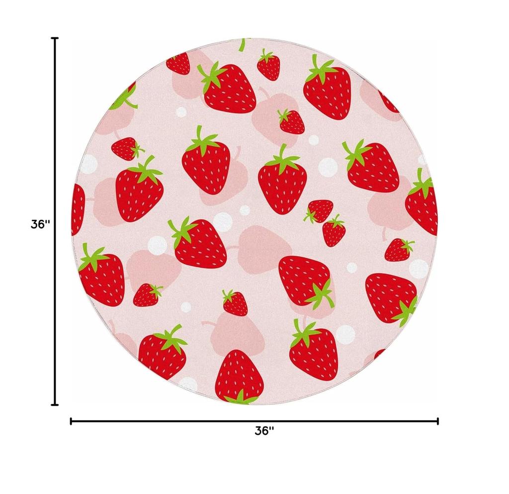Round Strawberry Rug Kwaii Pink Circle Rugs for Bedroom Dorm Living Room Cute Area Rug Floor Mat Pad Doormat Carpet,