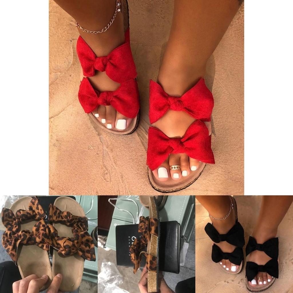 Elegant Women Ladies Slip On Peep Toe Bow Sliders Flatform Platform Flat Sandals