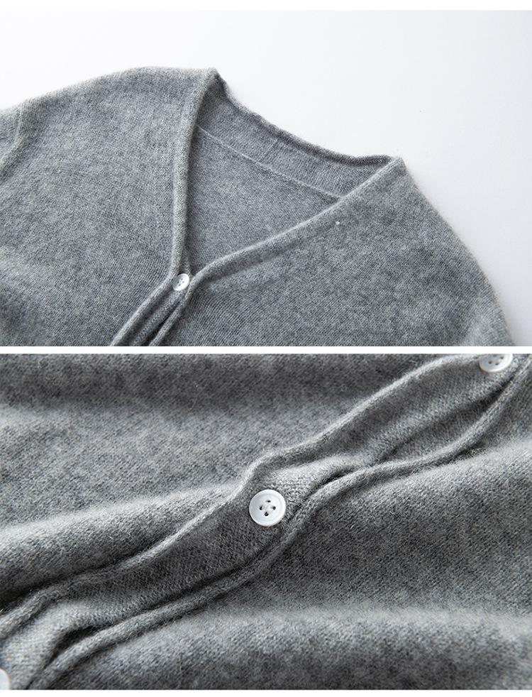Pure Cashmere V-Neck Cardigan: Women's Autumn/Winter Elegant Long Sleeve Buttoned Knit Sweater