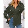 Women's Pocket Shirt Solid Color Casual Oversized Long Sleeve Waffle Weave Top
