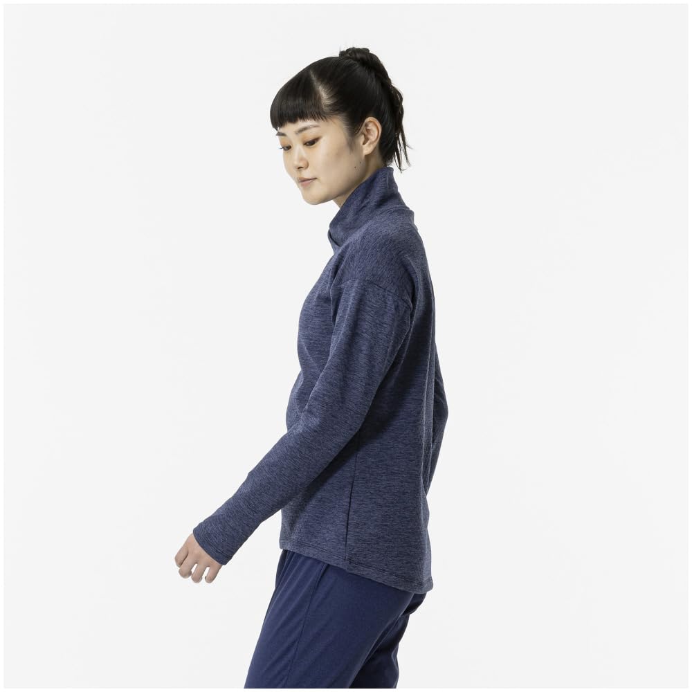 Mizuno Blue Depth Heather Stretch Fleece High Long Size Training Wear Women's Shirt, Neck, Sleeve, 32MAA840,