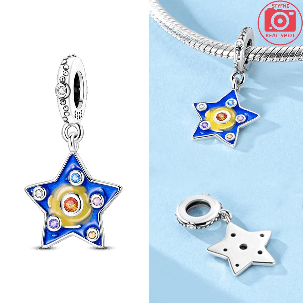 Original Copper Pure Copper Star Celtic Beaded Heart Blue Starry Night Pendant Beads Fit Bracelet Jewelry Accessory Gift