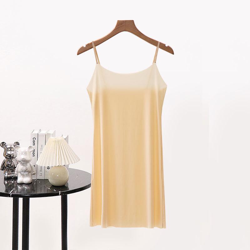 Women's Ultra-Thin Silk Seamless Camisole Slip Dress with Spaghetti Straps