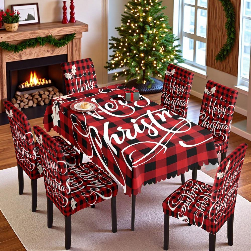 Christmas Printed Tablecloth Stretch Chair Covers Waterproof Dustproof Dining Set for Home Holiday Decor