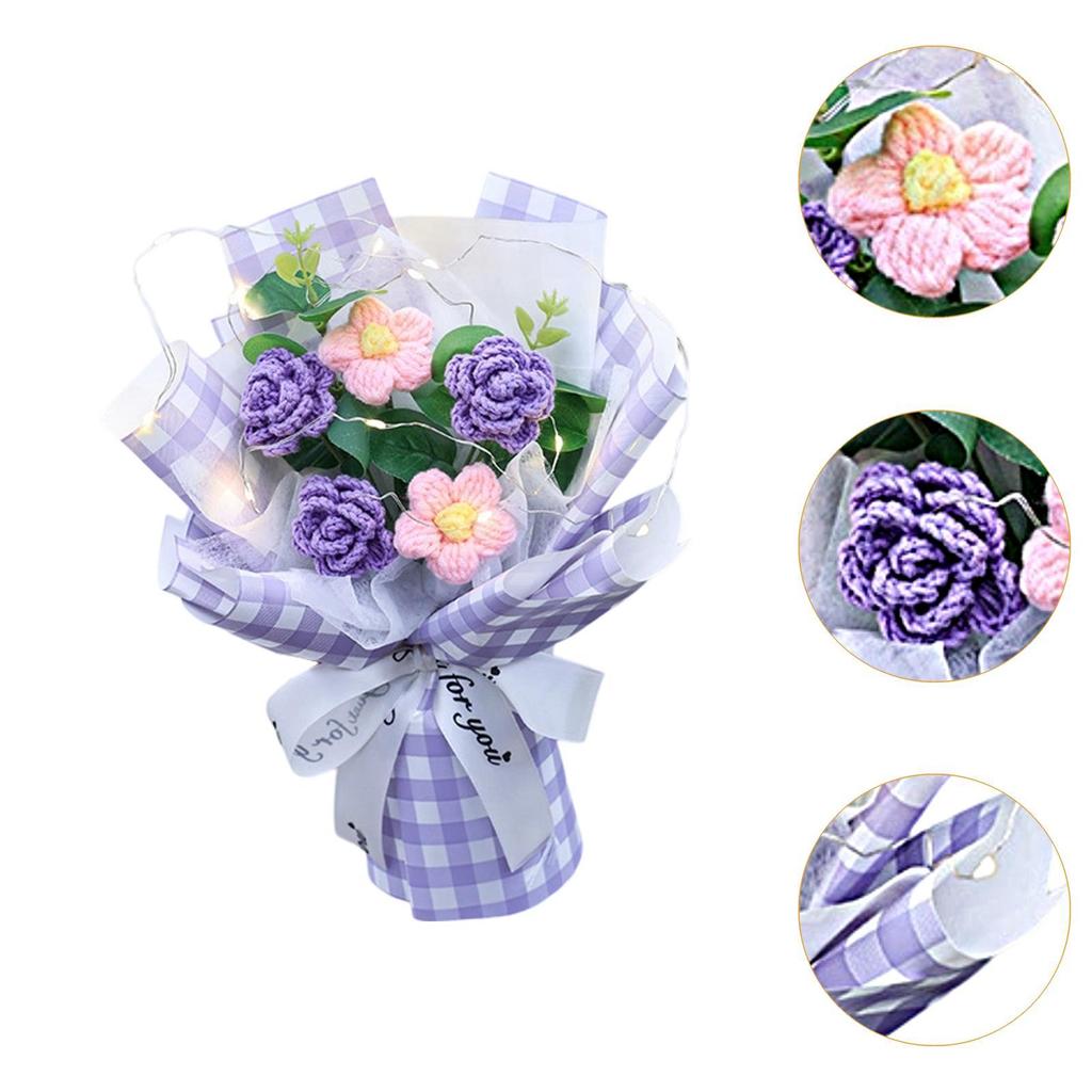 Crochet Flowers Bouquet Decorative with Light Delicate Knitted Bouquet for Anniversary Festival Women Friends Mom