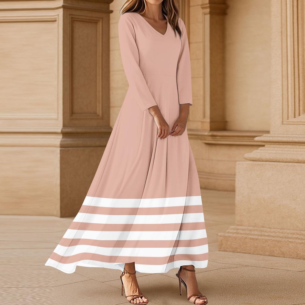Women's Three-quarter Sleeves Fashionable Floral Stripe Print Loose Casual Comfortable Dress