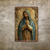 Vintage kovová cedule Panny Marie Guadalupské, hliníková nástěnná dekorace v rustikálním americkém stylu, náboženská ikona Marie