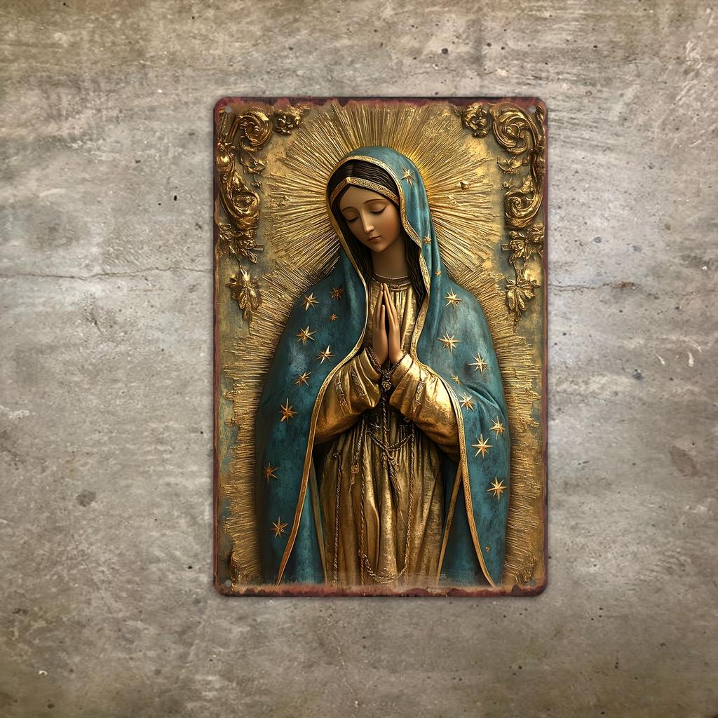 Vintage kovová cedule Panny Marie Guadalupské, hliníková nástěnná dekorace v rustikálním americkém stylu, náboženská ikona Marie