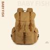 Retro Washed Canvas Backpack with Cowhide Trim for Outdoor Sports