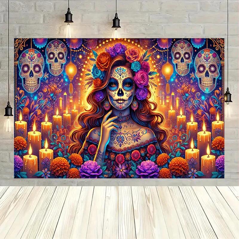 1 piece Day of the Dead celebration background cloth party decoration background banner decorative prop