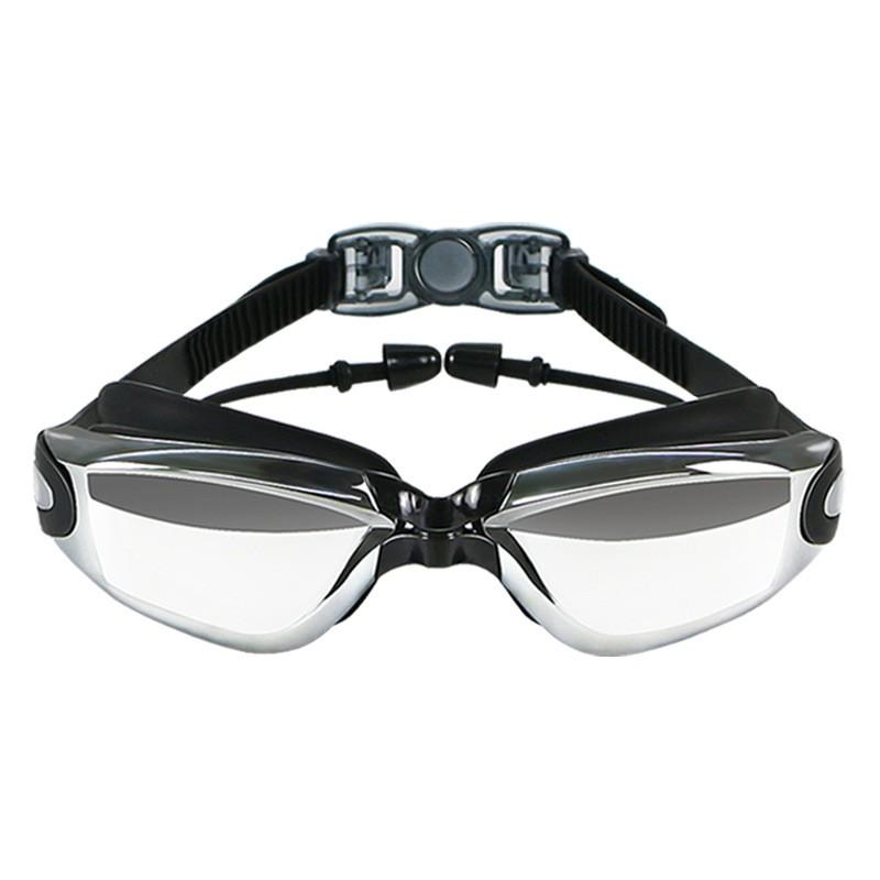 Anti-Fog Waterproof Adult Swim Goggles Silicone Large Frame Myopia Electroplated Earplug