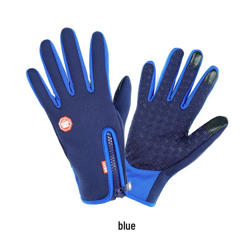 Autumn/Winter Windproof Fleece Cycling Gloves with Touchscreen Compatibility and Zipper Closure