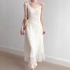 French Apricot Lace Spaghetti Strap Dress - Elegant Women's Summer 2026 Collection