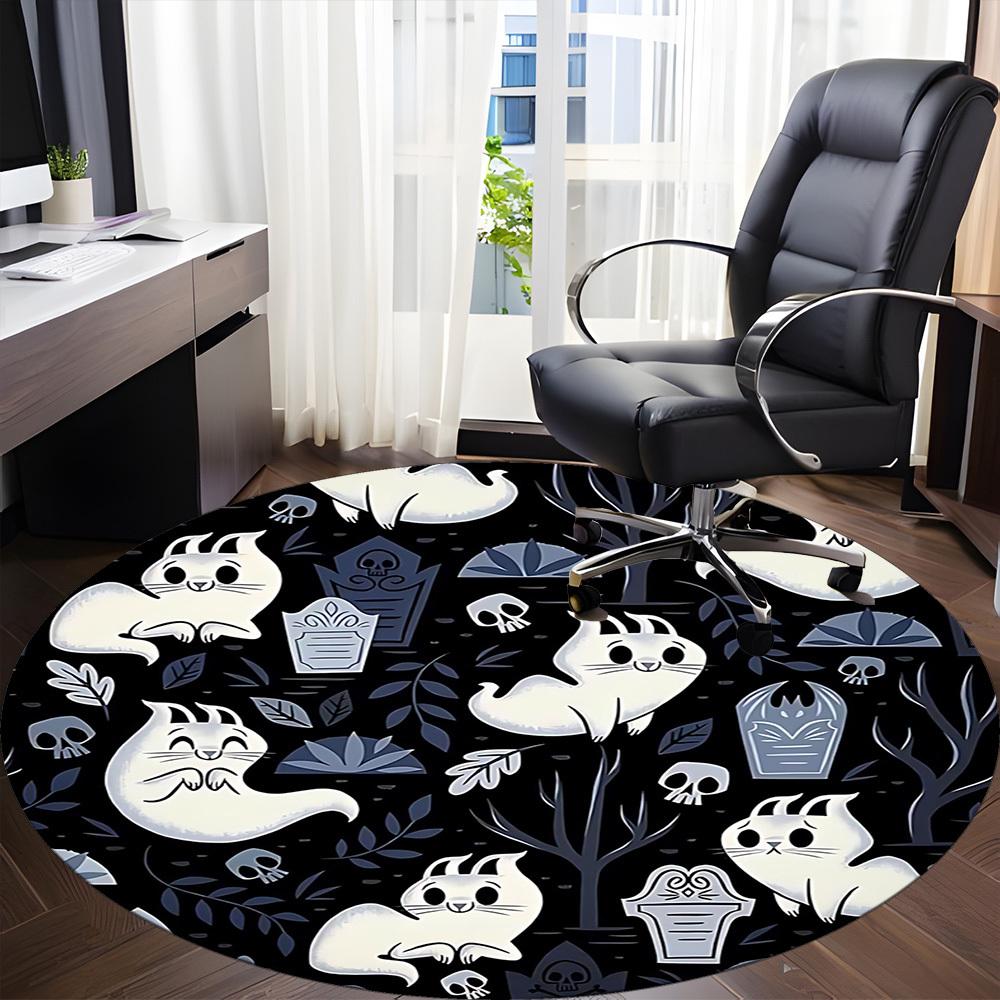 1PC Ghost Cats Office Round Area Rug, Mat Suitable For Office, Under Office Chairs Bedroom Living Room Home Decor, Room Deco