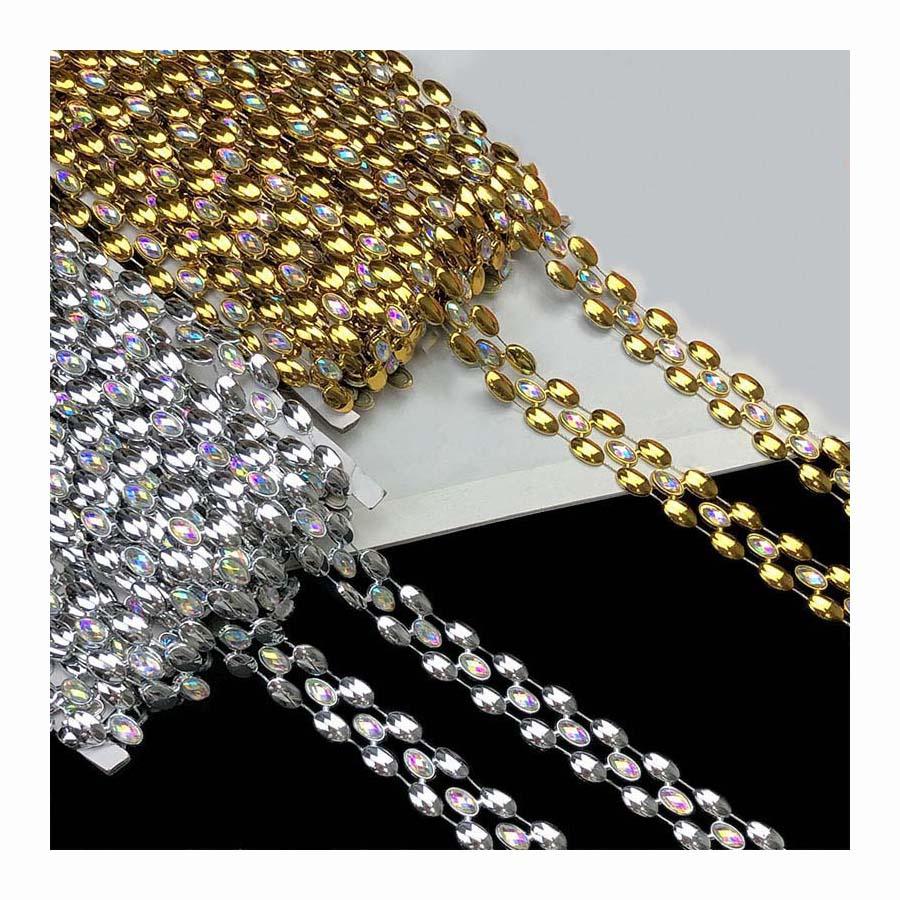 Ethnic Gold Silver Acrylic Chain Lace Sewing Textile Diy Garment Costume Dress Hat Shoes Decorative Crystal Rhinestones Trimming
