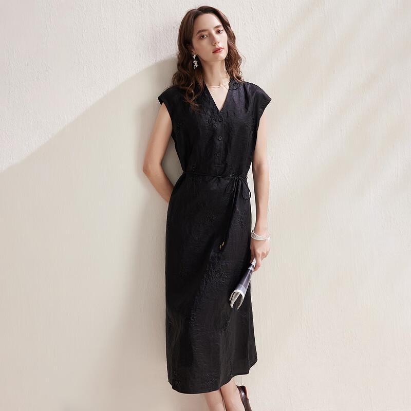 Zhaojun Women's Mulberry Silk Beaded Embroidered Drawstring Dress