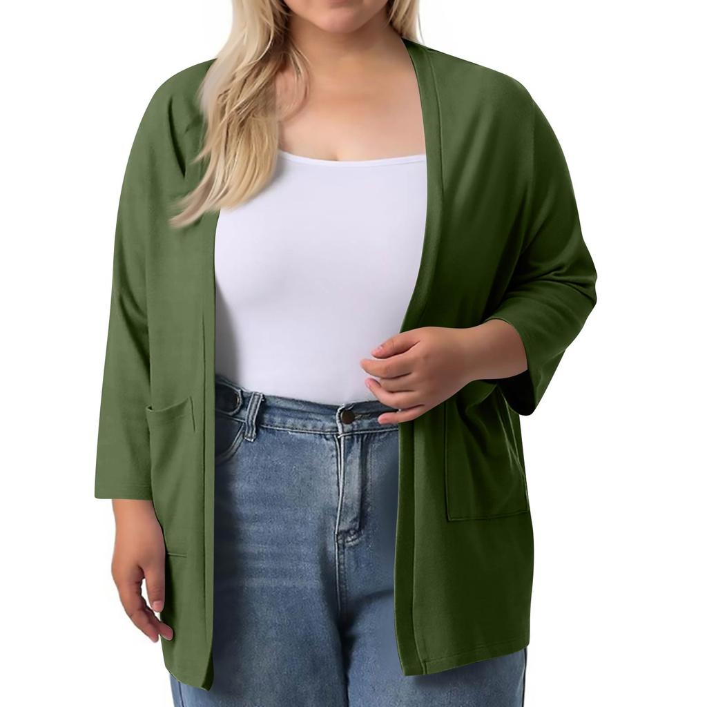 Women's Fall And Winter Fashion Casual Soild 3/4 Sleeve Mid-Length Cardigan Jacket