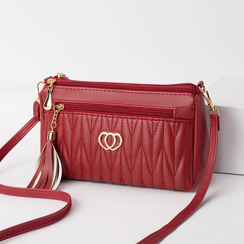 New Fashi PU Leather Crossbody Bags Women Zipper Shoulder Bag Large Capacity Embroidery Thread Purse and Handbags