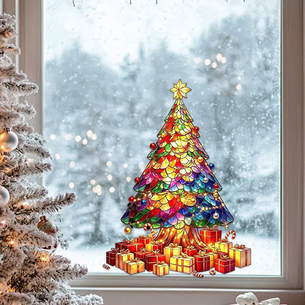 Artistic Style Christmas Tree Static Cling Stickers Do Not Damage Glass Windows of The Living Room.
