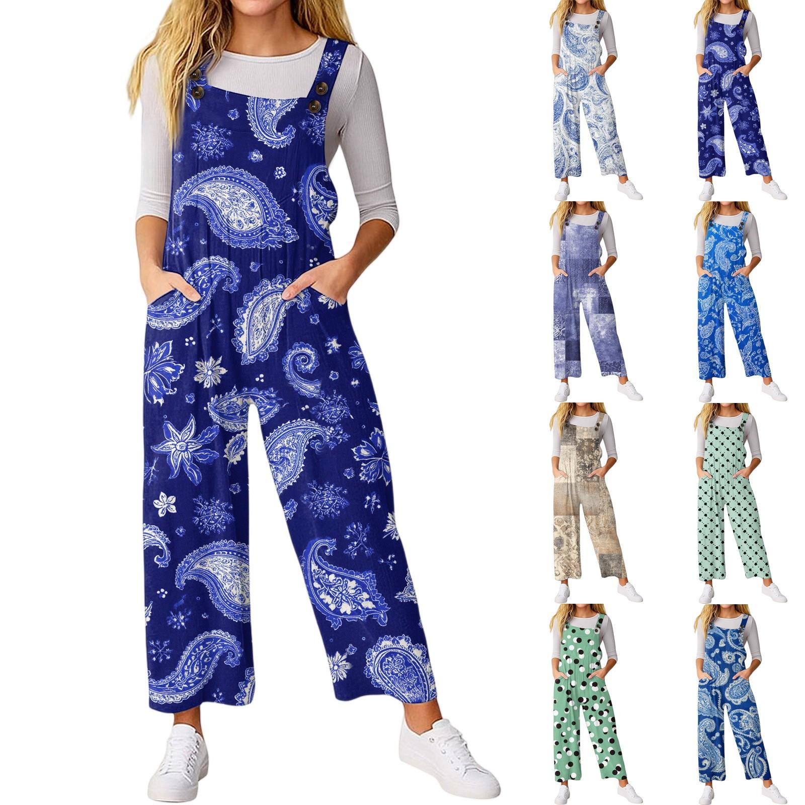 

Women’s Casual Sleeveless Jumpsuit With Printed Jumpsuit, Fashionable And Loose Jumpsuit XXL фіолетовий