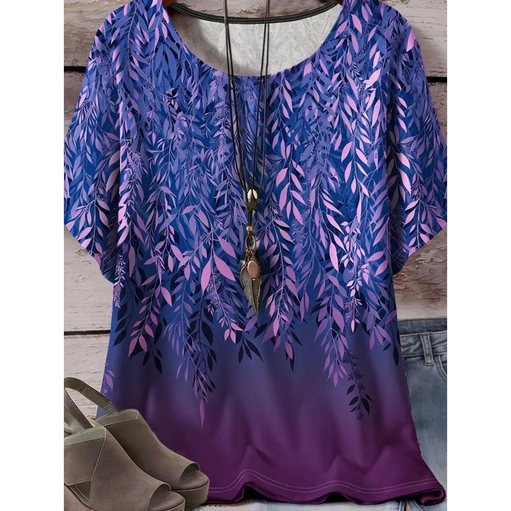 Daily Versatile Flower Print Women's Short-sleeved Casual Loose Top Comfortable Breathable T-Shirts Women’s