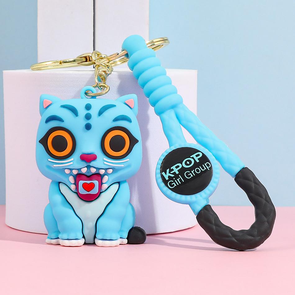 KPOP Demon Hunters Keychain, Tiger Character PVC Figure Keychain, Cute Harajuku Style Key Ring for Kids & Fans Halloween Gift