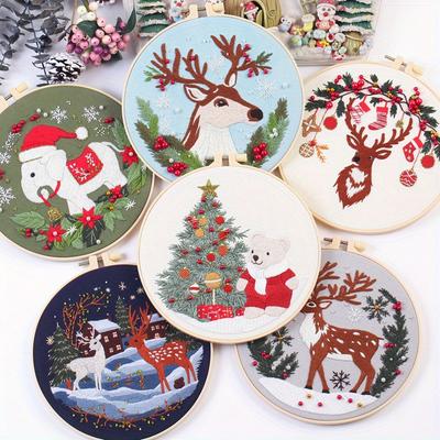 1Pc Christmas-themed Embroidery DIY Kit, Including Embroidery Frame But Excluding Tools.