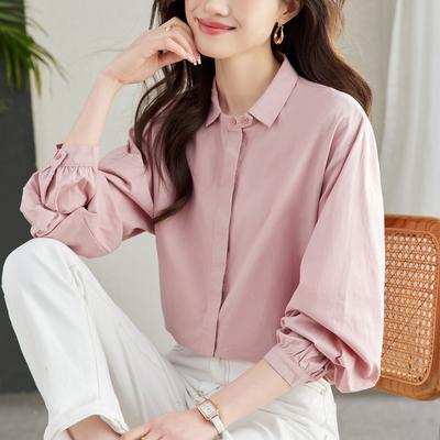 Lantern Sleeve Shirt for Women's Spring Clothes New Small Square Collar Top Secret Door Cotton Shirt