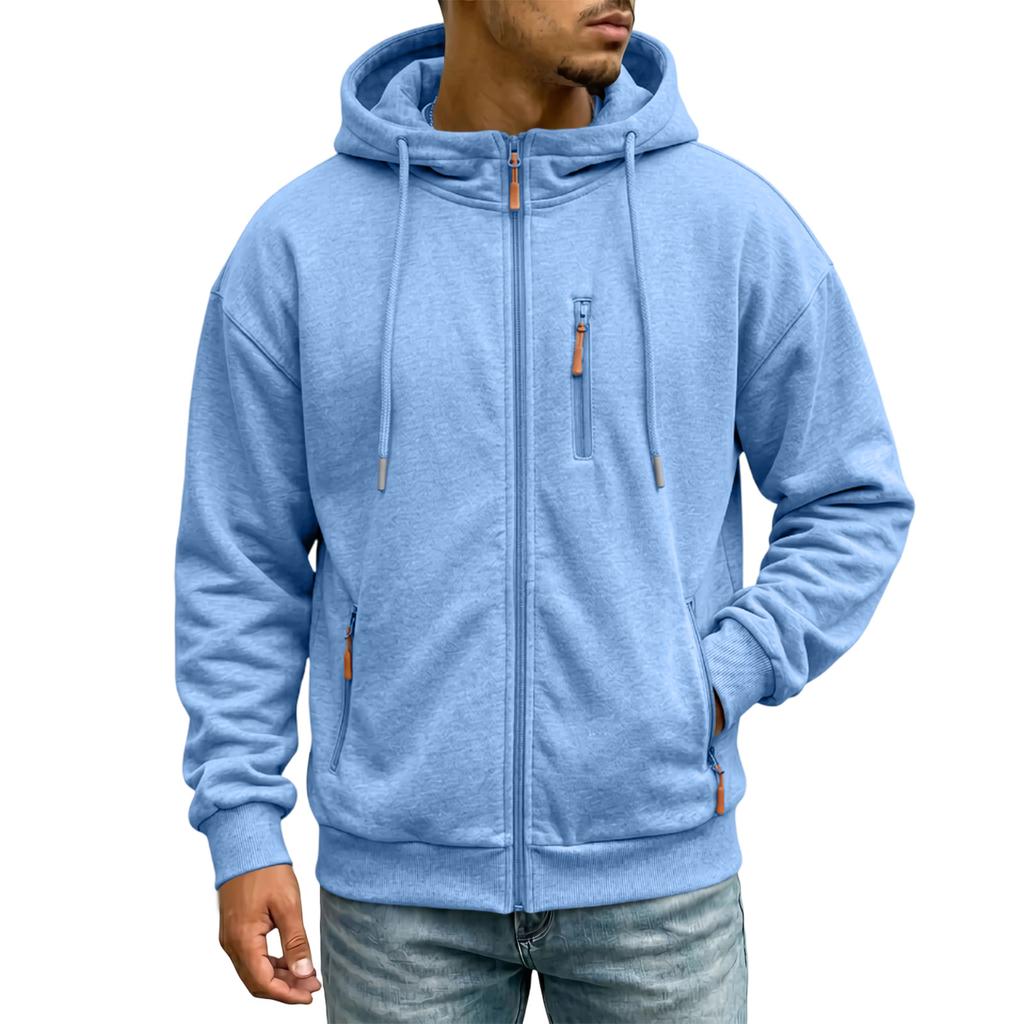 Men's Casual -Lined Hooded Zip-Up Sweatshirt with Pockets Long Sleeve Athletic Jacket