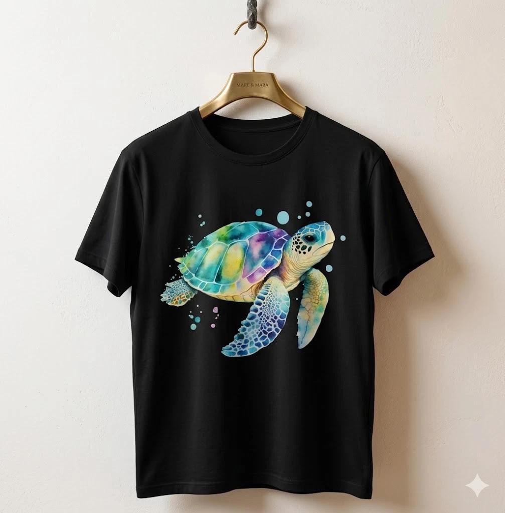 Unisex Adult Casual Graphic ful Sea Turtle Art T-Shirt Ocean Wildli... XL