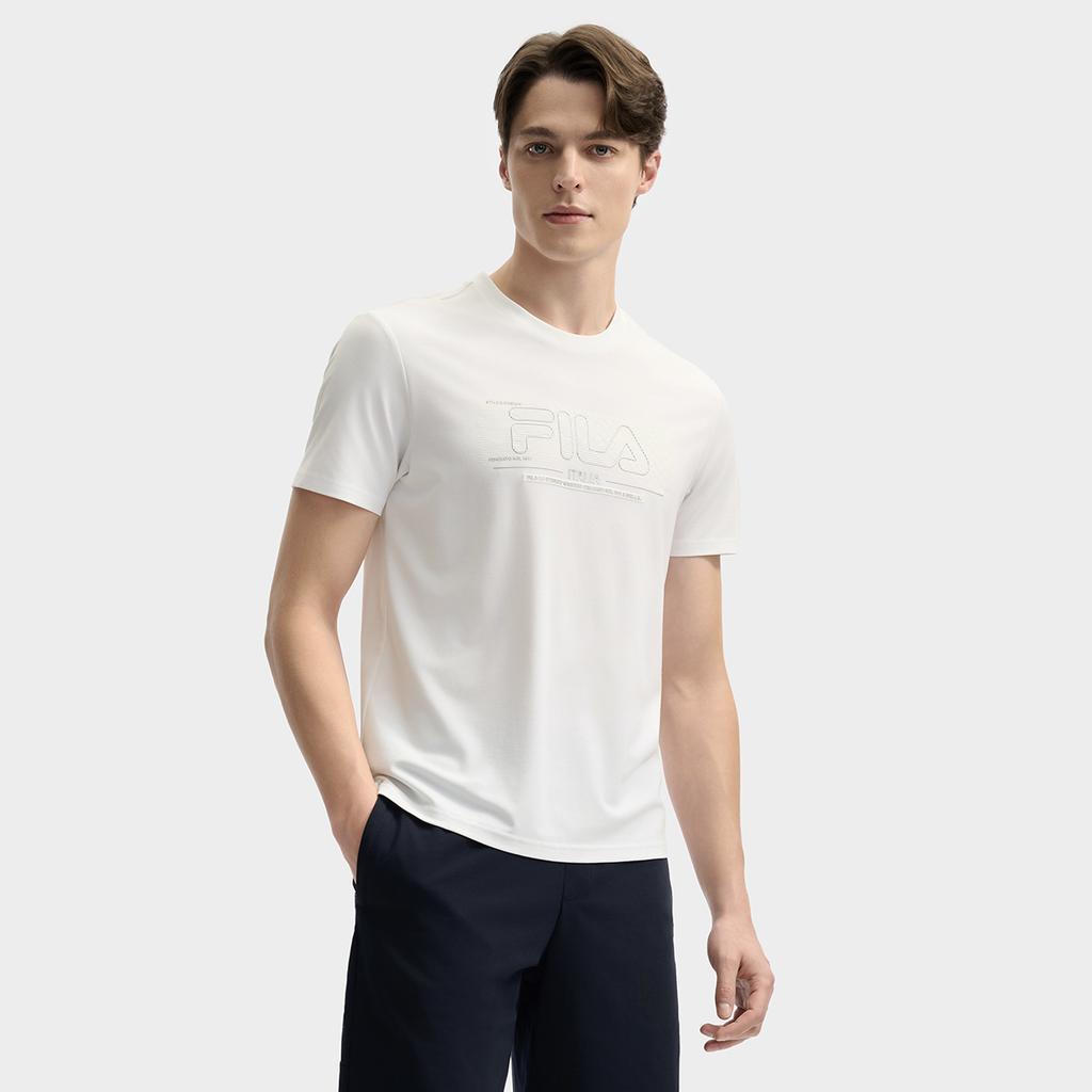Fila White Series Simple Comfortable Versatile Knitted Short Sleeve T-Shirt Men Tops F11M523101F-WT