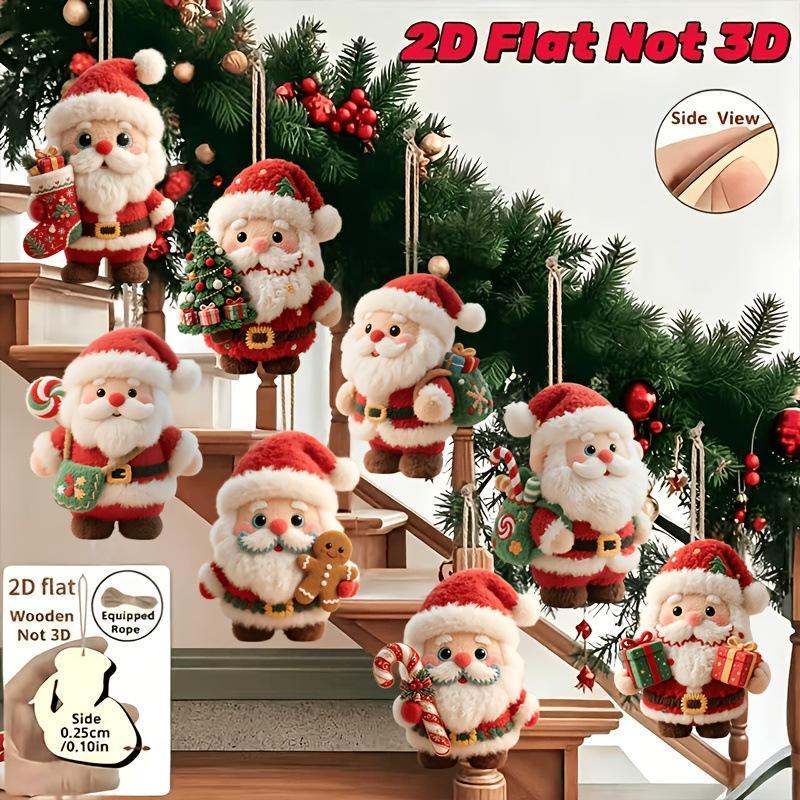 8/16/24Pcs Christmas Wooden Gingerbread Man Santa Claus 2D Flat Pendant Christmas Tree Decoration Perfect Holiday Gift Decor