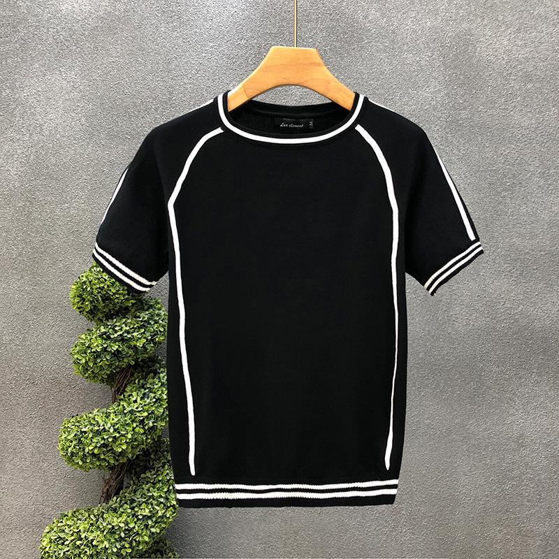 Men's Trendy Summer Color-Block Short-Sleeve Knit Sweater