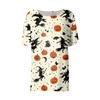 Women's Casual Short Sleeve Pullover Top Halloween Pumpkin Bat Print Round Neck Fashionable Relaxed Fit Shirt for Everyday Wear