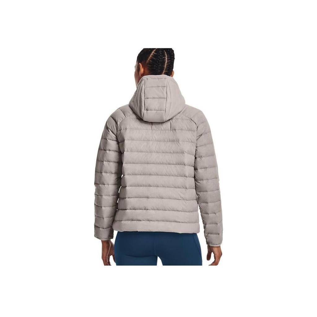 Under Armour Dámská jednobarevná péřová bunda s kapucí a zapínáním na zip s potiskem loga svrchní oděv šedá 1372648-592