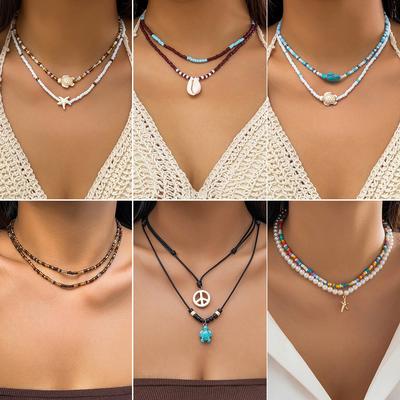 Accessoires Strand Meereswind Reiskörner Perlen Halskette für das Schlüsselbein Vielseitig Seestern Muschel Halskette Damen