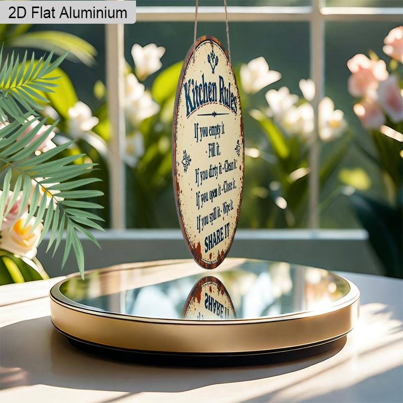 2D Flat Aluminum Rustic Farmhouse Kitchen Decor Round Metal Sign, Cute Family Manners Sign for Mom, Wife, Housewarming Gift, Pre-Drilled Holes for