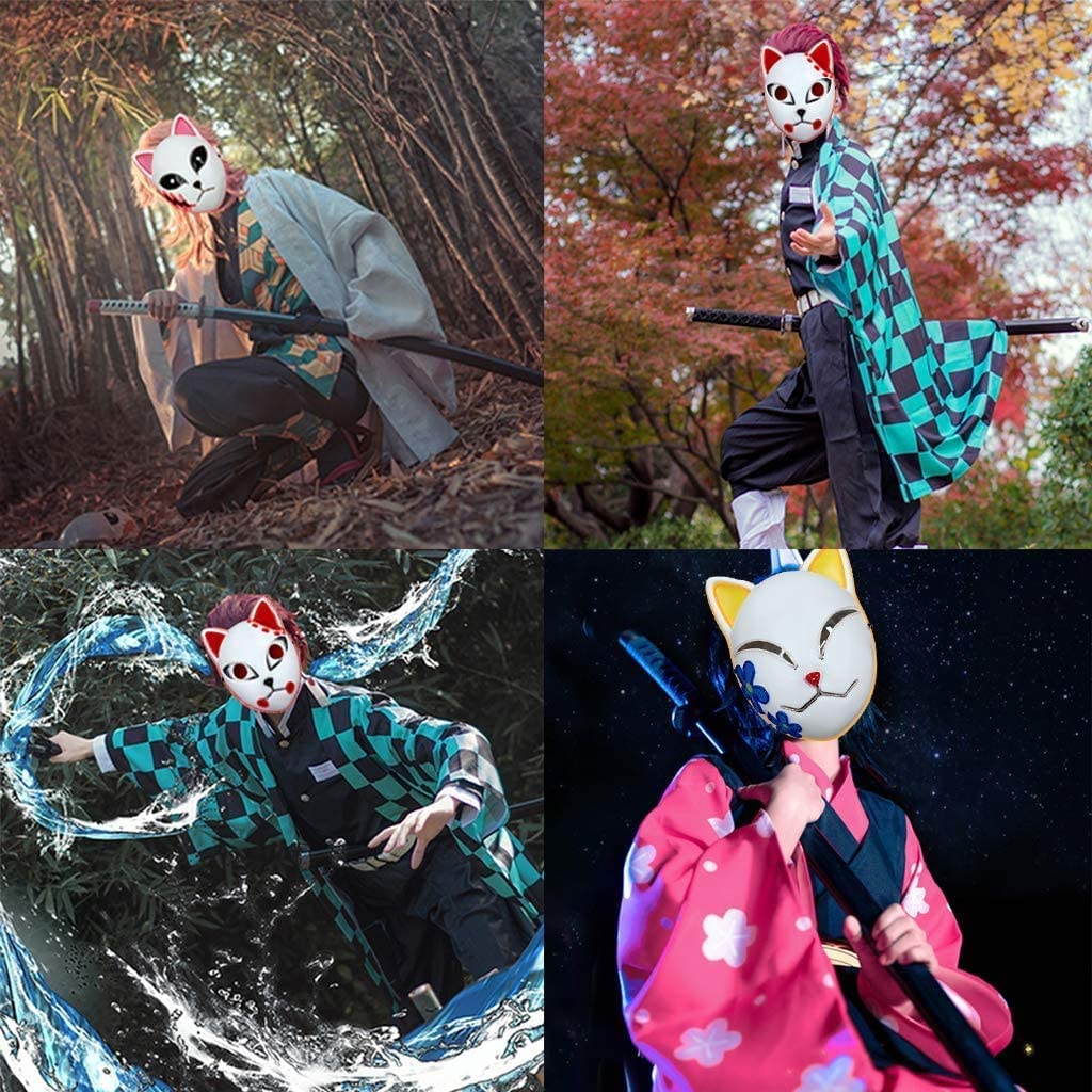 Mask Cosplay Mask Demon Slayer Mask Luminous Mask Luminous Mask Fox Mask Event Festival Costume Cosplay [Abuqino] (True Fox)