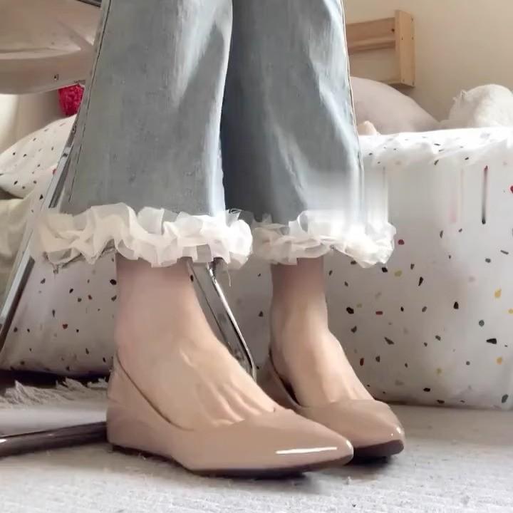 Cowhide version~ Gentle temperament flat bottom inner height increase Mary Jane shoes women's genuine leather small leather shoes pointed beautiful s