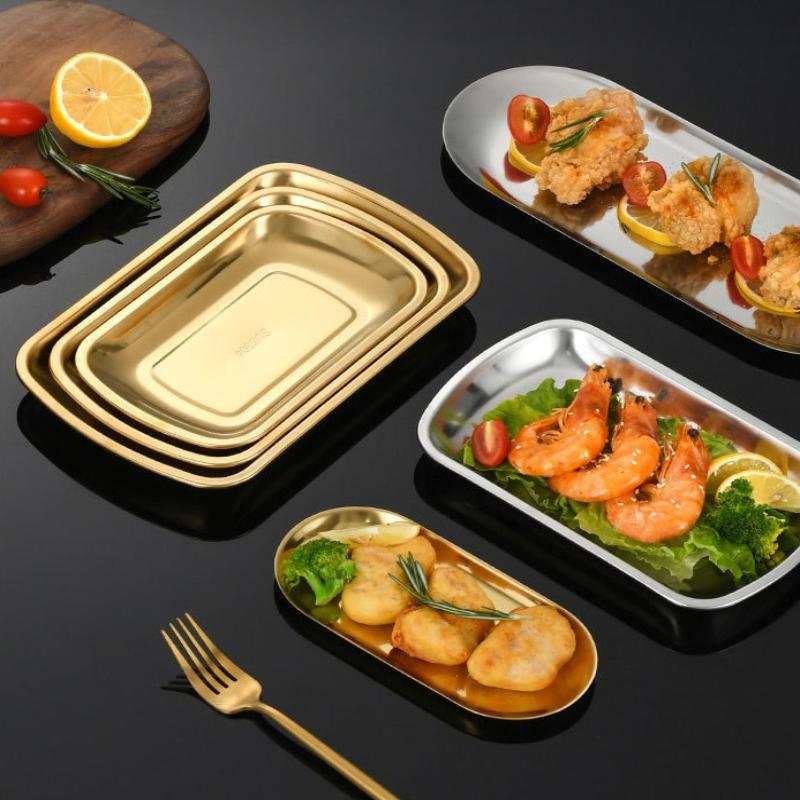 Stainless Steel Square Plate Serving Tray Easy Clean Snack Food Holder for Home Restaurant Coffee Shop