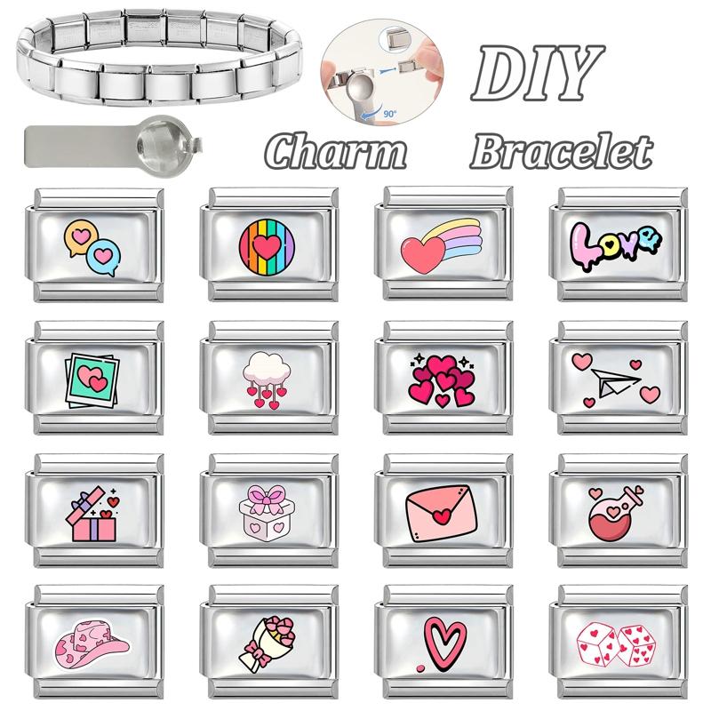 New Lovely Heart Envelope Rose Butterfly Cherry Charm Links Fit 9mm Italian Bracelet Women Men Making DIY Jewelry Gifts