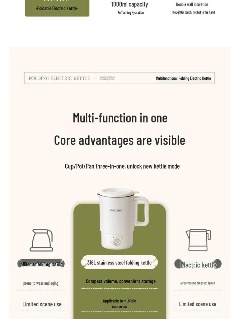 316 Stainless Steel Foldable Electric Travel Kettle - Portable Mini Boiler for Outdoor Use