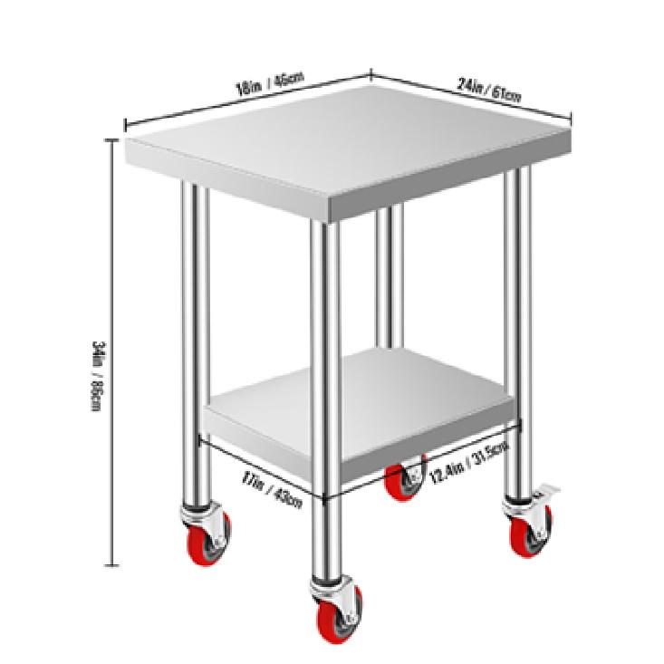 SucceBuy Stainless Steel Kitchen Worktable shelves Commercial Work Bench Table with Caster Wheels for Home Restaurant Storage