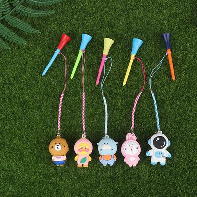 Plastic Tee Golf Tee With Rope Cartoon Pattern Anti-Lost Ball Rack