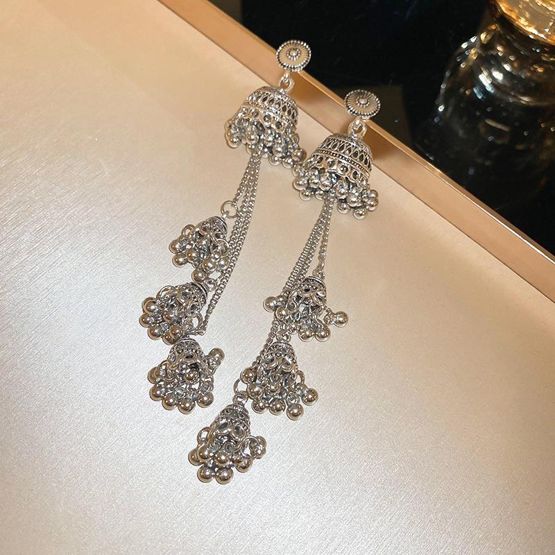 Ethnic Geometric Water Drop Tassel Earrings: Retro Design with Niche Temperament and High-Class Feel in National Style