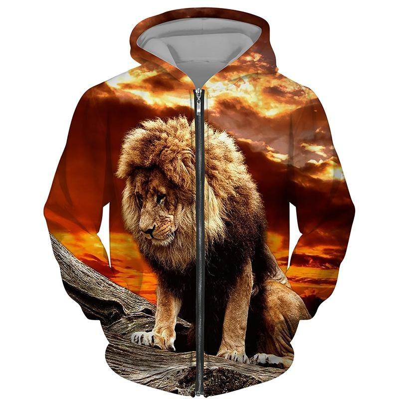 Trend Tiger Pattern Zip Up Hoodies For Men Fashion Autumn Long Sleeve Pullovers Loose Streetwear Cool Hoodie